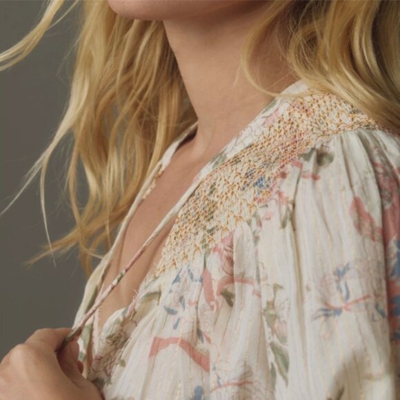 Brand New By Anthropologie Long Sleeve Smocked Lurex Top - Picture 3 of 13